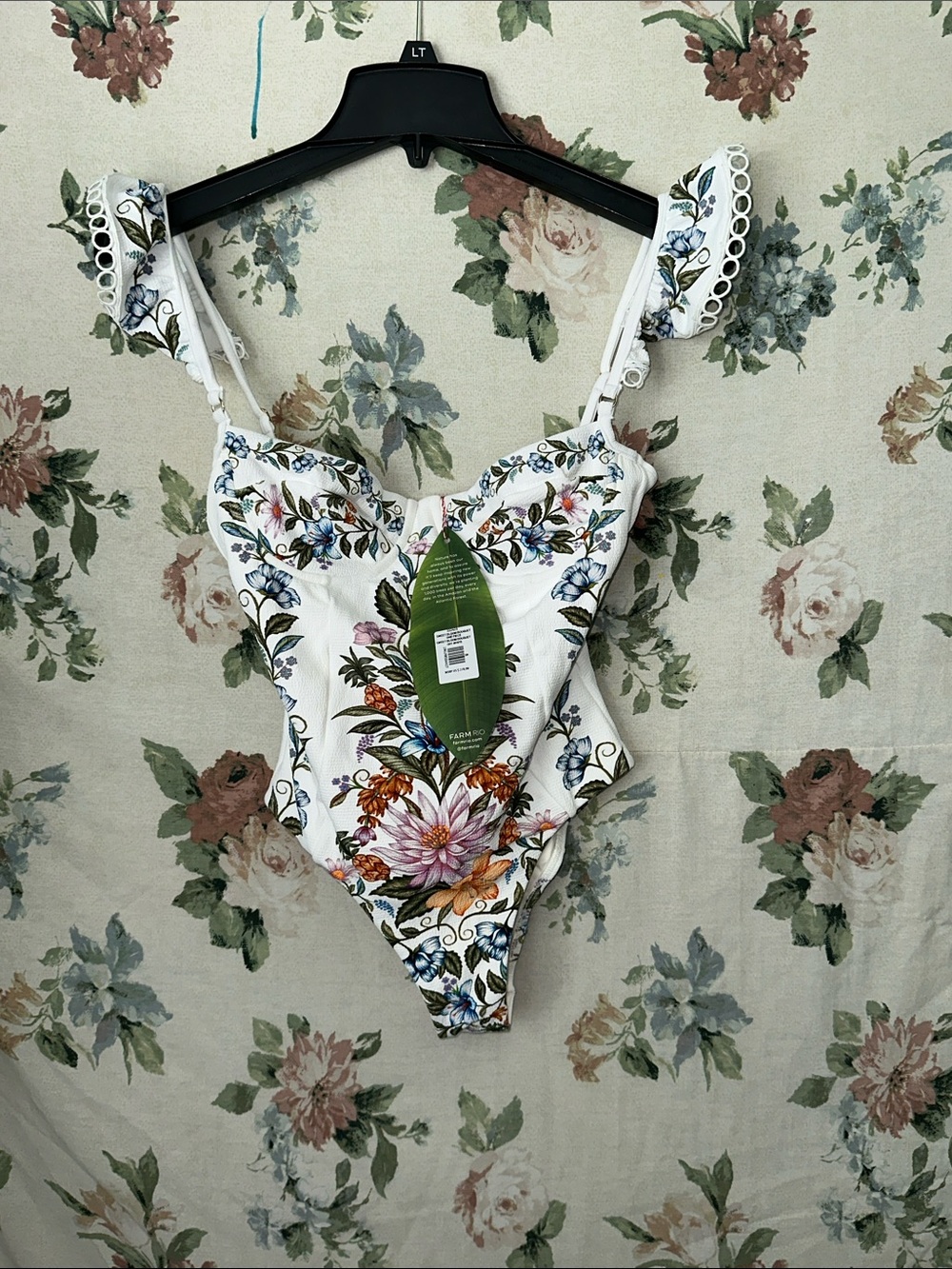FARM Rio White Floral One-Piece Swimsuit with Ruffle Straps